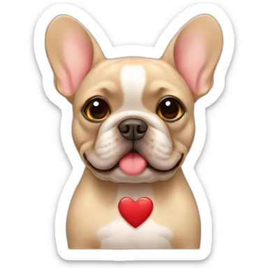beige French bulldog with heart sticker