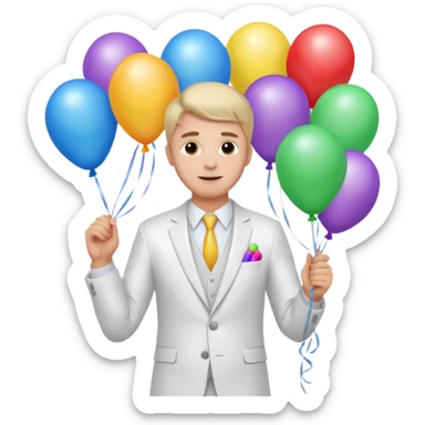 Birthday male with ballons in white suit sticker