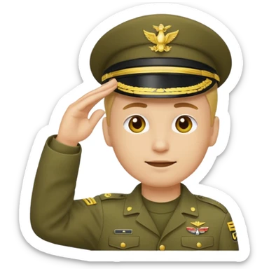 Eine salutierenden Emoji (Hautfarbe: gelb ) in Armee Klamotten männlich; salutierend mit der rechten Hand und auf der Höhe der Stirn  sticker