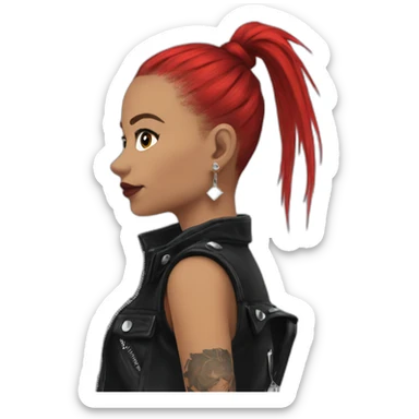 Punk ,ponytail black , earrings, vestido rojo sticker