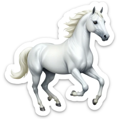 cinematic-[white horse]-realistic-full-body-galopping-emoji,-tail-flicking-lazily,-head-tilted-dramatically,-sleek-[white]-coat,-simplified-yet-realistic-focused-features,-highly-detailed,-glowing-with-an-almost-sarcastic-glow sticker