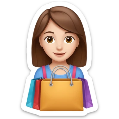 happy white girl with brown hair and brown eyes arms full of shopping bags sticker