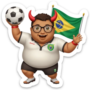 make an guy called pedro who is dancing with a football and playing brazzilian phonk and hee has glasses and is obese and make it look like hes listening to brazzilian phonk so it has a brazil flag and text saying phonk on it and give him demon laser eyes sticker