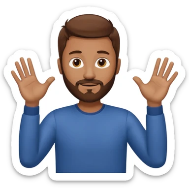 A man with brown hair and beard with his arms out horizontally straight waiting for a hug sticker