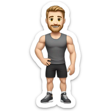 Full height realistic Actively gesturing with hands Pale skinned Fit Man With the biceps and brown hair in dark gray Sleeveless Mike, black oversize sports shorts, watch and white Sneakers sticker
