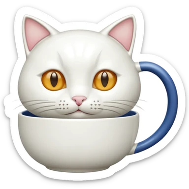 white cat ceramic tea cup sticker