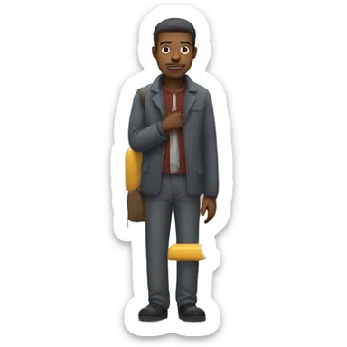 Man waiting at a bus stop with a sign for the bus  sticker