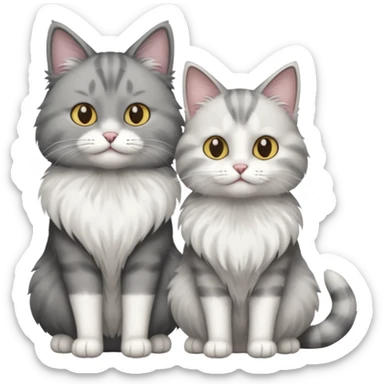a realistic looking very fluffy grey and white cat sitting next to another cat sticker
