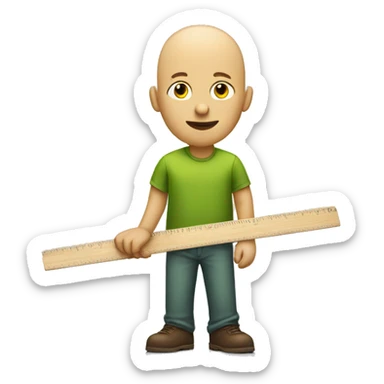 Yellow bald guy wearing green shirt holding a wooden ruler red lips. sticker