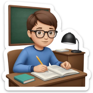 Boy with glasses sitting at school reading with his back to the camera sticker