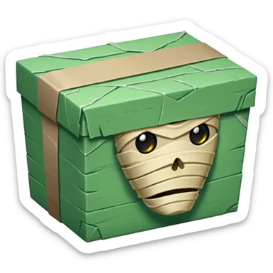 box wrapped like a mummy in light green tape sticker