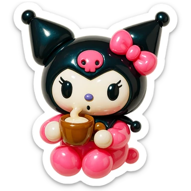 Kuromi character drinking coffee sticker