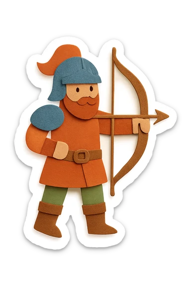 warrior with layered paper look, holding bow, cutout effect sticker