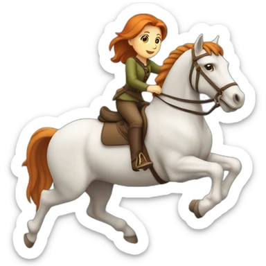 Fille rousse sur un cheval qui saute un obstacle sticker
