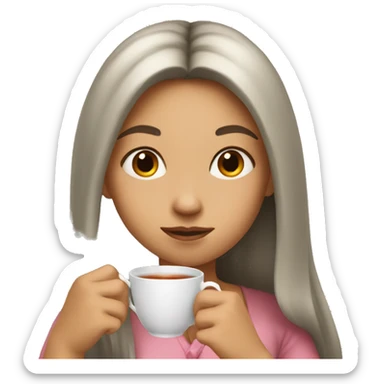 Girl with long hair sipping tea sticker