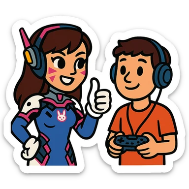 a cute Overwatch character like D.Va giving a thumbs-up to a casual player sticker