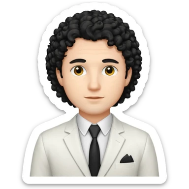 Cockasian guy with black curly hair and black eyes wearing a White simple suit guy  sticker