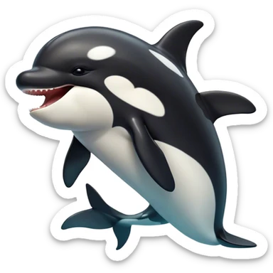 Cinematic Cute Yawning orca Portrait Emoji, Head tilted slightly with a dramatic, wide-open yawn, showcasing a sleek black-and-white body with gently relaxed fins and sleepy, half-closed eyes, Simplified yet irresistibly adorable features, highly detailed, glowing with a soft, cozy marine glow, high shine, relaxed yet expressive, stylized with a dash of whimsical deep-sea charm, soft glowing outline, capturing the essence of a drowsy yet affectionate orca that appears ready to stretch out in the waves for a nap! sticker