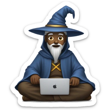 Wizard sitting cross legged and working on a macbook sticker
