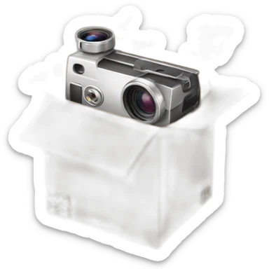 Video Camera, Instagram YouTube icons fly out from the Cardboard box sticker