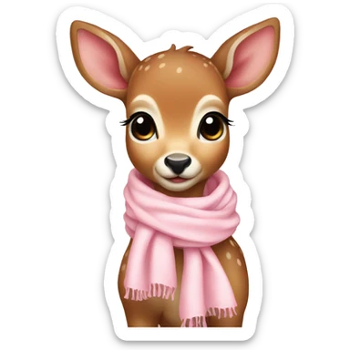 Baby deer wearing a light pink scarf sticker