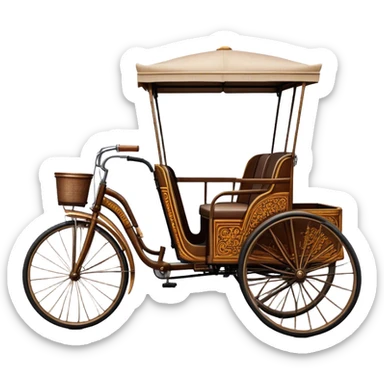 ​Cinematic Realistic Cyclo Rickshaw, depicted as a classic manually operated tricycle-style rickshaw with a simple, rustic design and intricate details, rendered with realistic textures and natural urban lighting that captures its cultural charm and timeless functionality, sticker