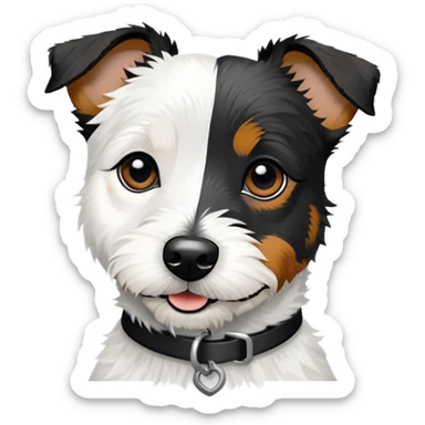 Jack Russel patterdame terrier cross black scruffy dog with white sticker