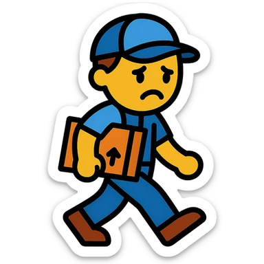 emoji of delivery man is going somewhere to the right , he is sad, he is dressed in work uniform sticker