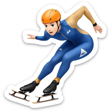 An icon showing a speed skater gliding on a professional oval ice track, captured in mid-motion with aerodynamic posture and sleek skates. The background features snowy mountains, flags, and a clear blue sky. Transparent background reflects the speed and elegance of the sport. sticker