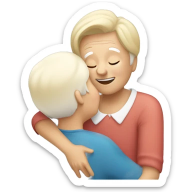 hug between grandma and blonde grandson  sticker