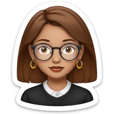 Women brown eye and brown hair with glasses and circle earing sticker