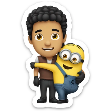 black hair men with skin hugging a minion  sticker