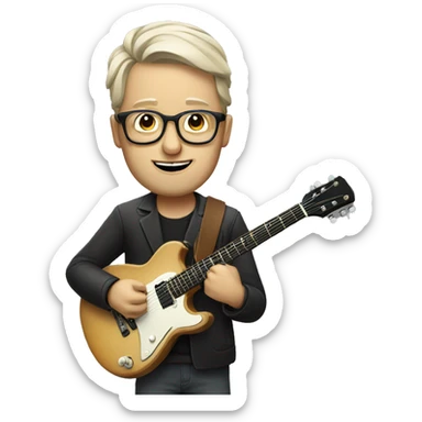 white bespectacled man with guitar sticker
