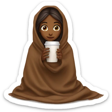 Brown girl wrapped in brown blanket sipping coffee  sticker