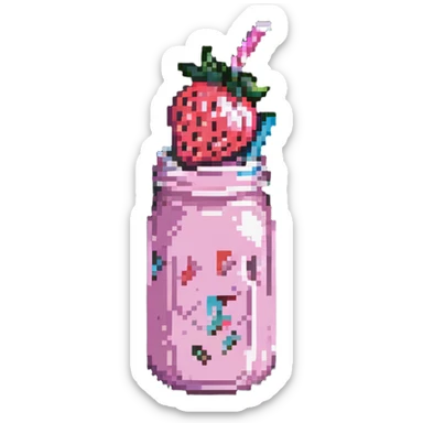strawberry milkshake with pink hue and cherry on top sticker