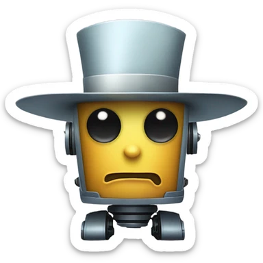 Robot with a large hat sticker
