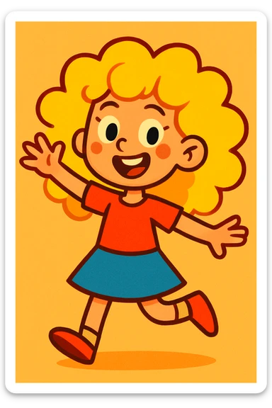 a girl with blonde curly hair, vibrant cartoon style sticker