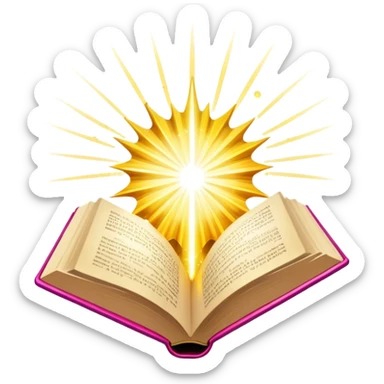 Un libro con un aura de colores vibrantes, con destellos dorados flotando a su alrededor,  un rayo de luz atravesándolo, simbolizando la explosión de creatividad sin miedo. book of creative power  sticker