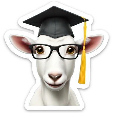 a smart nerdy goat wearing glasses and graduation hat sticker