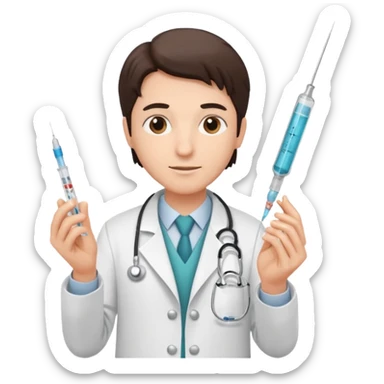 Doctor holding injection sticker