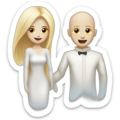 a blondie girl and a bald guy dressed as a ghost and a bald guy going both to a party sticker