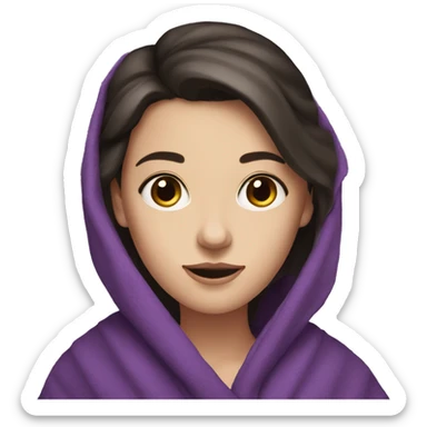 dark haired white girl with purple blanket around her shoulders  sticker
