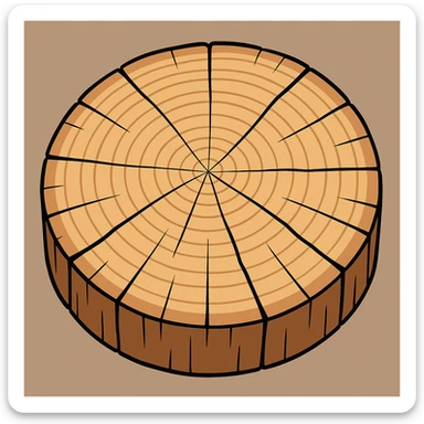 Create a top view of this tree stump in the same cartoon style as the fourth image, with the same wood pattern and color. Variant 4. sticker
