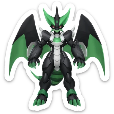 Shiny Black Grey White and Dark-Green Trico-Nargacuga-Silvally-Absol-Digimon-fusion sticker