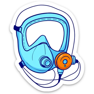 Bright blue oxygen consumption mask with measurement tubes and sensors, isolated VO2 max testing equipment sticker