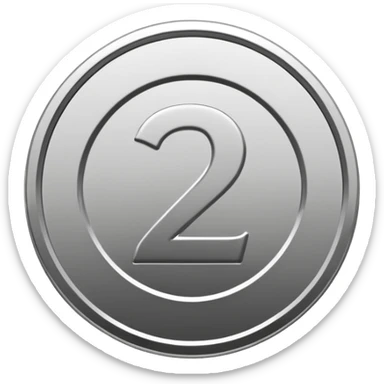Emoji icon of a metal coin with engraved number 2, minimalist style, isolated, only metal color sticker