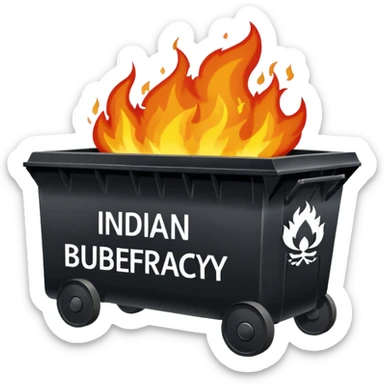 Flaming dumpster fire with the words "Indian bureaucracy" on the dumpster. No typo. sticker