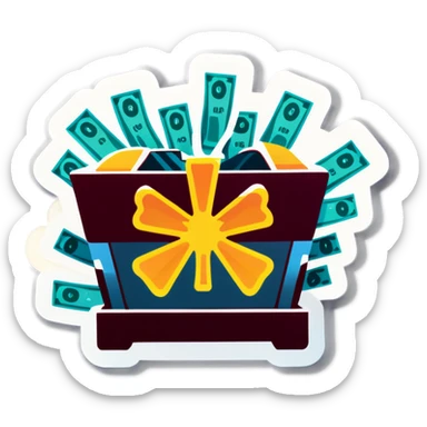 a chest xray with a lot of money floating around in the background sticker