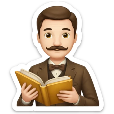 gentleman with moustache holds a book and reads it, golden gradient background sticker