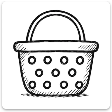 A water basket with chaotic holes in the style of a hand drawn icon with no fill sticker